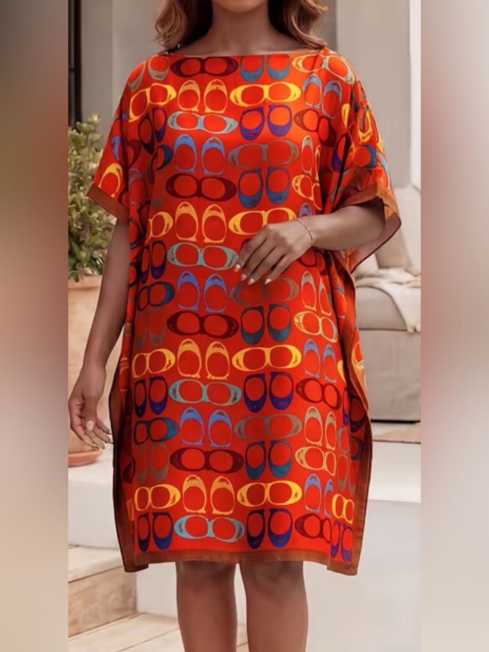 Vibrant Orange Graphic Kaftan
